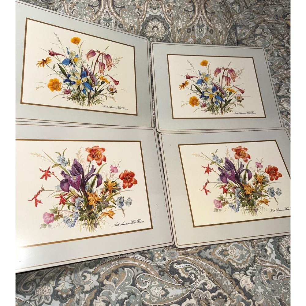 Vintage North American Wild Flowers Cork Backed Placemats Set of 4 Botanical